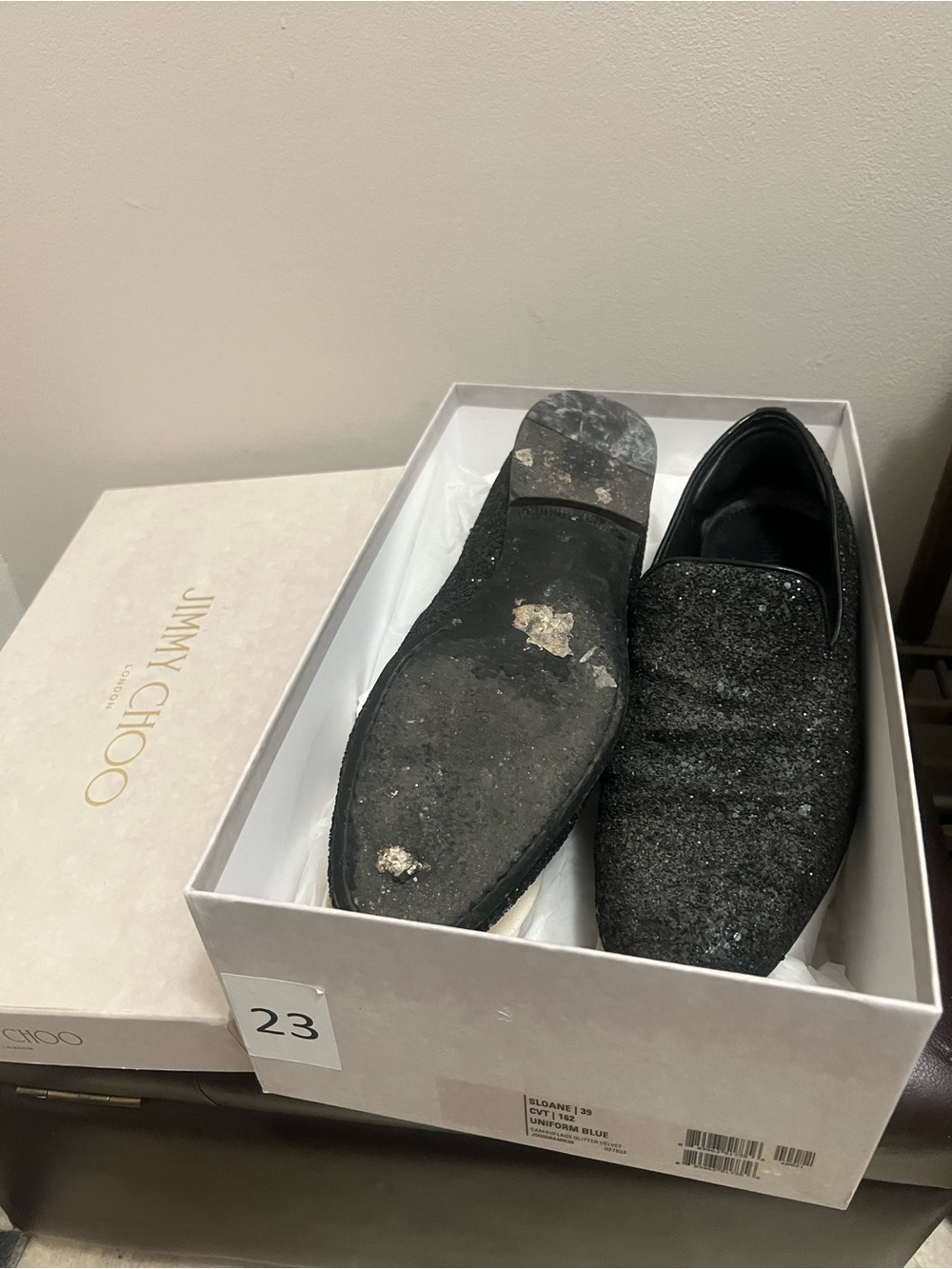 Jimmy Choo Black Sparkle Slip-On Loafers